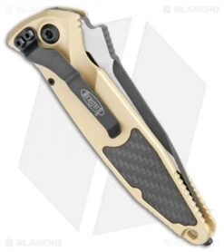 Microtech Socom Elite S/E Automatic Knife Gold/CF (4" Two-Tone) 160A-1CGCFI -Blade HQ Shop Microtech Socom Elite SE Auto Gold CF TT 160A 1CGCFI BHQ 108656 jr side