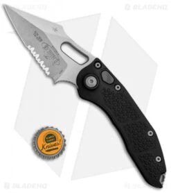 Microtech Stitch Automatic Knife Black (3.75" Stonewash Serr) 169-11 -Blade HQ Shop Microtech Stitch Black SW Serr 169 11 BHQ 71982 jr bottlecap