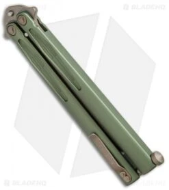 Microtech Tachyon III Balisong Butterfly OD Green (4.5" Bronze) 173-13OD -Blade HQ Shop Microtech Tachyon III Balisong Butterfly OD Green Bronze 173 13OD BHQ 74511 jr side