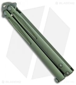 Blade HQ Shop -Blade HQ Shop Microtech Tachyon III Balisong Butterfly OD Green Serraded Top Swedge OD 173 1GR BHQ 77872 jr spine