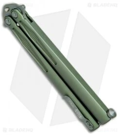 Microtech Tachyon III Balisong Butterfly OD Green (4.5" Sharpened Top Swedge OD) -Blade HQ Shop Microtech Tachyon III Balisong Butterfly OD Green Sharpened Top Swedge OD BHQ 77871 jr side