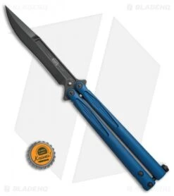 Microtech Tachyon III Balisong Butterfly Knife Blue (4.5" Black) 173-1DLCBL -Blade HQ Shop Microtech Tachyon III blue black 173 1DLCBL BHQ 71037 er size