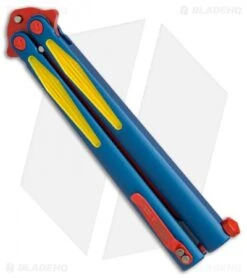 Microtech Tachyon III Balisong Butterfly Super (4.5" Red/Blue/Yellow) 173-13SM -Blade HQ Shop Microtech Tachyon III super red blue yellow 173 1SM BHQ 68511 er side