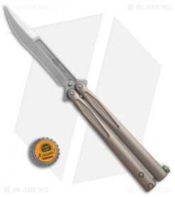 Microtech Tachyon III Balisong Butterfly Knife Tan (4.5" Stonewash) 173-10TA -Blade HQ Shop Microtech Tachyon III tan sw BHQ 75677 er bottlecap