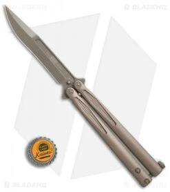 Microtech Tachyon III Balisong Butterfly Knife Tan (4.5" Tan) 173-1TN -Blade HQ Shop Microtech Tachyon III tan tan BHQ 75887 jr bottlecap