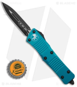 Microtech Troodon D/E OTF Automatic Knife Turquoise (3" Black) 138-1 TQ -Blade HQ Shop Microtech Troodon DE OTF AK Turquoise 3in Black BHQ 146595 td size
