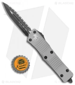 Microtech Troodon D/E OTF Automatic Knife Gray Titanium (3" Black Full Serr) -Blade HQ Shop Microtech Troodon DE OTF Auto Gray Black Full Serr BHQ 134791 jr bottlecap