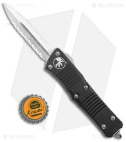 Microtech Troodon D/E OTF Automatic Knife (3" Satin Double Full Serr) 138-D6 -Blade HQ Shop Microtech Troodon DE OTF Auto Satin Double Full Serr 138 D6 BHQ 105404 jr bottlecap