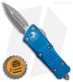 Microtech Troodon Mini D/E OTF Automatic Knife Blue (1.9" Apocalyptic) -Blade HQ Shop Microtech Troodon Mini DE OTF AK Blue 1in Apocalyptic BHQ 176096 td size