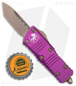 Microtech Troodon Mini T/E CA Legal OTF Auto Violet (1.9" Bronzed Standard) -Blade HQ Shop Microtech Troodon Mini TE CA Legal OTF Violet Bronzed BHQ 178726 jr bottlecap