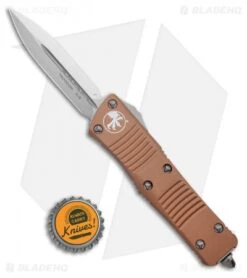 Microtech Troodon D/E OTF Automatic Knife Tan (3" Stonewash) 138-10TA -Blade HQ Shop Microtech Troodon OTF Auto Tan Dagger 138 10TA BHQ 27161 ns bottlecap