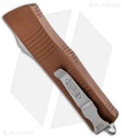 Microtech Troodon S/E OTF Automatic Knife Tan (3" Satin) 139-4 TA -Blade HQ Shop Microtech Troodon SE OTF Auto Tan Satin 139 4TA BHQ 91957 jr side