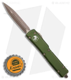 Microtech UTX-70 D/E OTF Automatic Knife OD Green (2.4" Bronze Apocalyptic) -Blade HQ Shop Microtech UTX 70 DE OTF AK OD Green 2in Bronze Apocalyptic BHQ 176100 td size