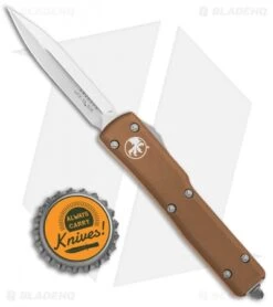 Microtech UTX-70 D/E OTF Automatic Knife Tan CC (2.4" Satin) -Blade HQ Shop Microtech UTX 70 DE OTF Auto Tan CC Satin 147 4TA BHQ 83876 jr bottlecap