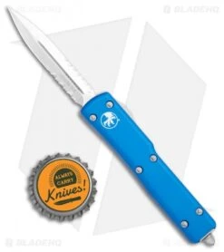 Microtech UTX-70 D/E OTF Automatic Knife Blue (2.4" Satin Serr) 147-5BL -Blade HQ Shop Microtech UTX 70 DE OTF Blue Satin Serr 147 5BL BHQ 29980 jr bottlecap 1