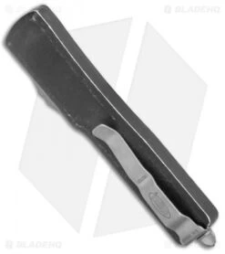 Microtech UTX-70 S/E OTF Automatic Distressed Black (2.4" Stonewash) 148-10DBK -Blade HQ Shop Microtech UTX 70 SE OTF Auto Diestressed Black SW 148 10DBK BHQ 120248 jr side