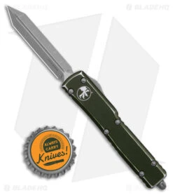 Microtech UTX-70 Spartan OTF Auto Knife Distressed OD Green (2.5" Apocalyptic) -Blade HQ Shop Microtech UTX 70 Spartan OTF AK Distressed OD Green 2in BHQ 179323 td size