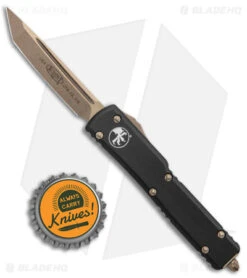 Microtech UTX-70 Tanto T/E Automatic OTF Knife (2.4" Bronze) 149-13 -Blade HQ Shop Microtech UTX 70 Tanto DA Auto OTF Bronze 149 13 BHQ 140434 jr bottlecap