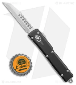 Microtech UTX-70 Warhound Signature Series OTF Automatic Knife (2.4" SW) 419W10S -Blade HQ Shop Microtech UTX 70 Warhound Signature Series Black SW Wharncliffe BHQ 177625 jr bottlecap