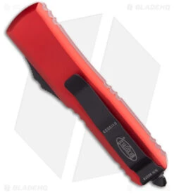 Microtech UTX-85 D/E OTF Automatic Knife Red (3.125" Black Full Serr) 232-3 RD -Blade HQ Shop Microtech UTX 85 D E OTF Automatic Knife Red Black Full Serr 232 3 RD BHQ 181092 kc side
