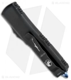 Microtech UTX-85 D/E OTF Automatic Knife CF W/ Blue Ti HW (3.1" Damascus) -Blade HQ Shop Microtech UTX 85 DA OTF CF Ti Damascus 232 16CFTI BHQ 76984 jr side