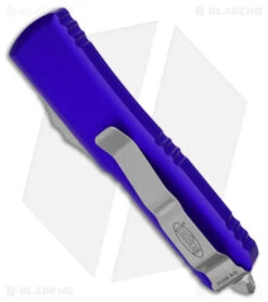Microtech UTX-85 D/E OTF Automatic Knife Purple (3.1" Stonewash Serr) -Blade HQ Shop Microtech UTX 85 DE AK Purple 3in SW Serr BHQ 174870 td side