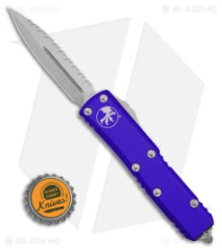 Microtech UTX-85 D/E OTF Automatic Knife Purple (3.1" Stonewash Serr) -Blade HQ Shop Microtech UTX 85 DE AK Purple 3in SW Serr BHQ 174870 td size