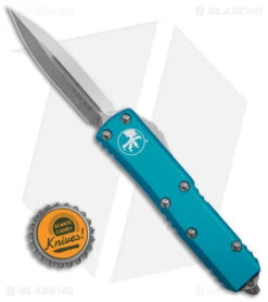 Microtech UTX-85 D/E OTF Automatic Knife Turquoise (3.1" Satin) 232-4 TQ -Blade HQ Shop Microtech UTX 85 DE OTF AK Turquoise 3in Satin BHQ 146772 td size