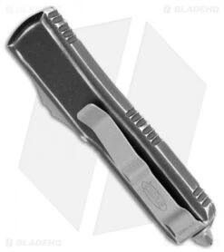 Microtech UTX-85 D/E OTF Automatic Knife Black Distressed (3.125" Apoc Serr) -Blade HQ Shop Microtech UTX 85 DE OTF Auto Black Distressed Apocalyptic Full Serr BHQ 110885 jr side