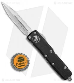 Microtech UTX-85 D/E OTF Automatic Knife Black (3.125" Stonewash Full Serr) -Blade HQ Shop Microtech UTX 85 DE OTF Auto Black SW Full Serr 232 12 BHQ 100772 jr bottlecap