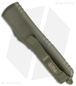 Microtech UTX-85 D/E OTF Automatic Knife Cerakote OD Green (3.1" Green) -Blade HQ Shop Microtech UTX 85 DE OTF Auto Cerakote OD Green Dagger COD BHQ 141929 jr side