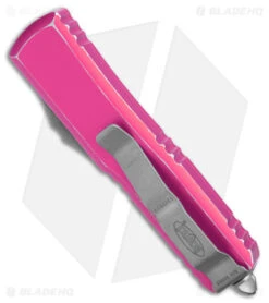 Microtech UTX-85 D/E OTF Automatic Knife Distressed Pink (3.1" Apocalyptic) -Blade HQ Shop Microtech UTX 85 DE OTF Auto Distressed Pink Apocalyptic BHQ 178776 jr side