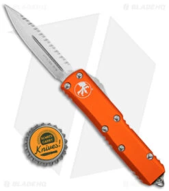 Microtech UTX-85 D/E OTF Automatic Knife Orange (3.1" Stonewash Serr) -Blade HQ Shop Microtech UTX 85 DE OTF Orange SW Serr BHQ 174577 jr bottlecap