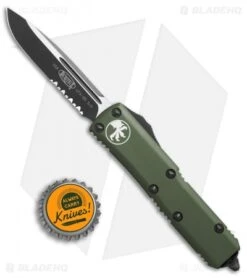 Microtech UTX-85 S/E OTF Automatic Knife OD Green (3.125" Black Serr) 231-2OD -Blade HQ Shop Microtech UTX 85 SE OD Green black serr 231 2OD BHQ 69047 jr bottlecap