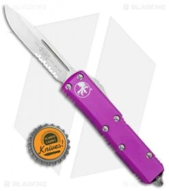 Microtech UTX-85 S/E OTF Automatic Knife Violet (3.125" Satin Serr) -Blade HQ Shop Microtech UTX 85 SE OTF Auto Violet Satin Serr 231 5VI BHQ 97176 jr bottlecap
