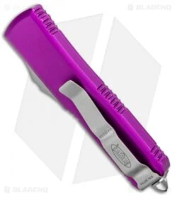 Microtech UTX-85 S/E OTF Automatic Knife Violet (3.125" Satin Serr) -Blade HQ Shop Microtech UTX 85 SE OTF Auto Violet Satin Serr 231 5VI BHQ 97176 jr side