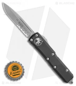 Microtech UTX-85 S/E OTF Automatic Black (3.1" Apocalyptic Serr) 231-11AP -Blade HQ Shop Microtech UTX 85 SE OTF Automatic Black 3.125 Apocalyptic Serr 231 11AP BHQ 118833 LS Bottlceap
