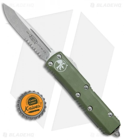 Microtech UTX-85 S/E OTF Automatic Knife OD Green (3.125" Stonewash Serr) 6 Microtech UTX-85 S/E OTF Automatic Knife OD Green (3.125" Stonewash Serr) - Image 4