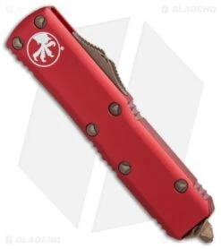 Microtech UTX-85 S/E OTF Automatic Knife Red (3.125" Bronze) -Blade HQ Shop Microtech UTX 85 SE Red Bronze BHQ 72345 er spine