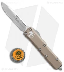 Microtech UTX-85 S/E OTF Automatic Knife Tan (3.125" Satin) 231-4TA -Blade HQ Shop Microtech UTX 85 SE Tan satin BHQ 75682 er bottlecap