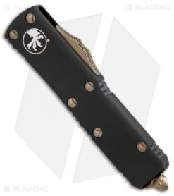 Microtech UTX-85 S/E OTF Automatic Knife Black (3.1" Bronze Serr) -Blade HQ Shop Microtech UTX 85 SE black bronze serr BHQ 75684 er spine