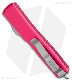Microtech Ultratech Bayonet OTF Automatic Knife (3.4" Stonewash) 120-10PK -Blade HQ Shop Microtech Ultratech Bayo OTF Auto Pink SW BHQ 176870 jr side