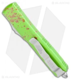 Microtech Ultratech Bayonet OTF Automatic Knife Zombie CC (3.4" Stonewash Serr) -Blade HQ Shop Microtech Ultratech Bayo OTF Auto Zombie CC SW Serr 120 11Z BHQ 97767 jr side