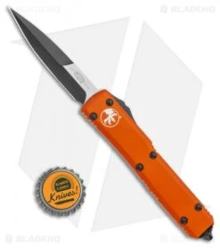 Microtech Ultratech Bayonet OTF Automatic Knife Tri-Grip Orange (3.4" Black) -Blade HQ Shop Microtech Ultratech Bayonet OTF Automatic Knife Tri Grip Orange 3.4in Black 120 1OR BHQ 7711 LS Bottlecap jr