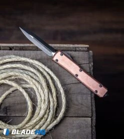 Microtech Copper Top Ultratech D/E OTF Automatic Knife (3.4" Black) -Blade HQ Shop Microtech Ultratech D E OTF Automatic Knife Copper Top Black BHQ91667 kp crate web