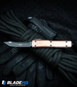 Microtech Copper Top Ultratech T/E OTF Automatic Knife (3.4" Black) -Blade HQ Shop Microtech Ultratech D E OTF Automatic Knife Copper Top Black BHQ91667 kp tactical web