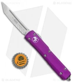 Microtech Ultratech T/E OTF Automatic Knife Violet (3.4" Satin Serr) 123-5VI -Blade HQ Shop Microtech Ultratech DA OTF Tanto Auto Violet Satin Serr 123 5VI BHQ 93001 jr bottlecap
