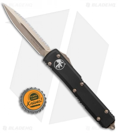 Microtech Ultratech OTF Automatic Knife Black (3.4" Bronze Plain/Full Serr) 6 Microtech Ultratech OTF Automatic Knife Black (3.4" Bronze Plain/Full Serr) - Image 4