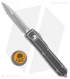 Microtech Ultratech D/E OTF Automatic Distressed (3.4" SW Full Serr) 122-12DBK -Blade HQ Shop Microtech Ultratech DE OTF Auto Distressed Black SW 122 10DBK BHQ 108516 jr bottlecap
