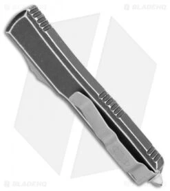 Microtech Ultratech D/E OTF Automatic Distressed (3.4" SW Full Serr) 122-12DBK -Blade HQ Shop Microtech Ultratech DE OTF Auto Distressed Black SW 122 10DBK BHQ 108516 jr side